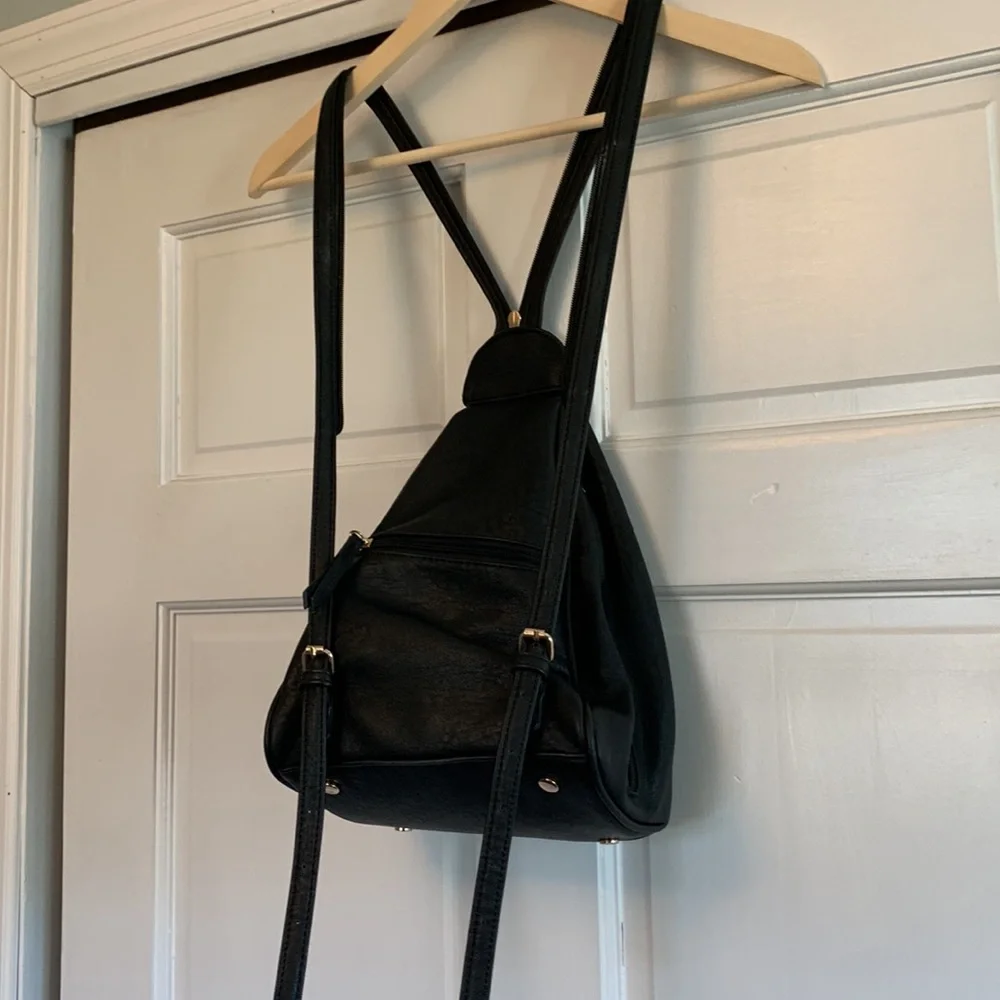 Faux leather black convertible crossbody/mini backpack purse - Picture 3 of 11